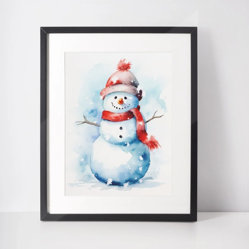 Watercolor Snowman Christmas Theme Wall Art Illustration Print Unframed - Picture 3 of 5